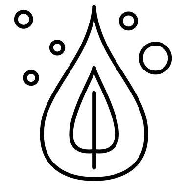 Bir damla suda yaşayan bir yaprak. Yenilenebilir enerji kaynakları. Yeşil enerji. Çevresel sürdürülebilirlik. Vektör simgesi, özet, izole edilmiş.