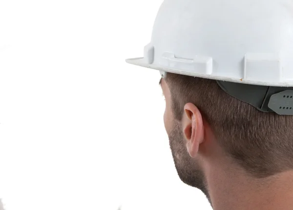 Engenheiro com chapéu duro sobre fundo branco — Fotografia de Stock