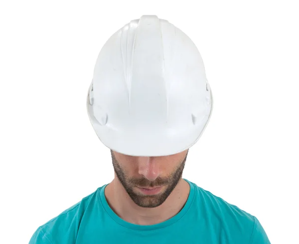 Engineer with hardhat on white background — Stock Photo, Image