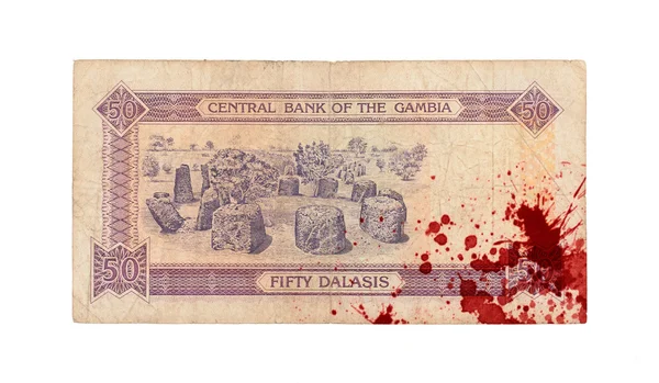 50 Gambiya Dalaşı banknot, kanlı — Stok fotoğraf