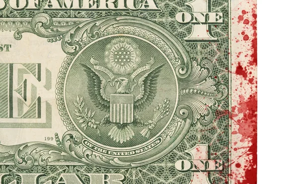 EUA uma nota de dólar, close-up, sangue — Fotografia de Stock