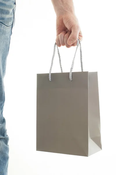 Homem de compras, saco do presente — Fotografia de Stock