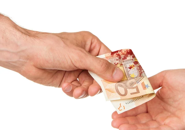 Man giving 50 euro to a woman, blood — Stock Photo, Image