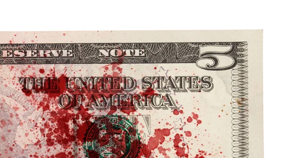 Billete de cinco dólares, primer plano, sangre — Foto de Stock
