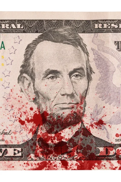 US five Dollar bill, close up, blood