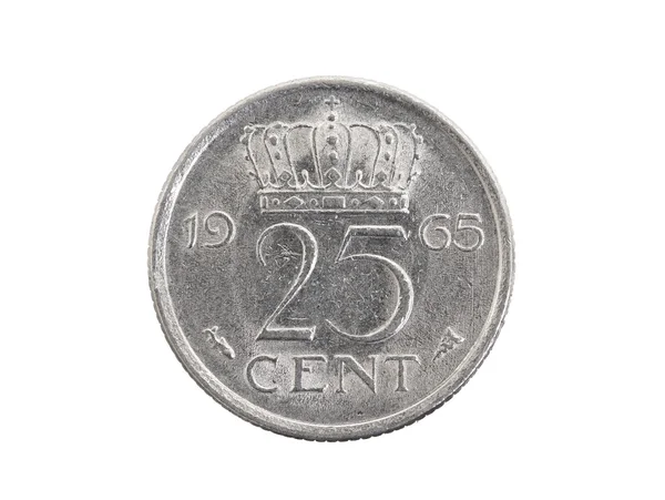 Old dutch coin worth 25 cents - Isolated — Stock Photo, Image