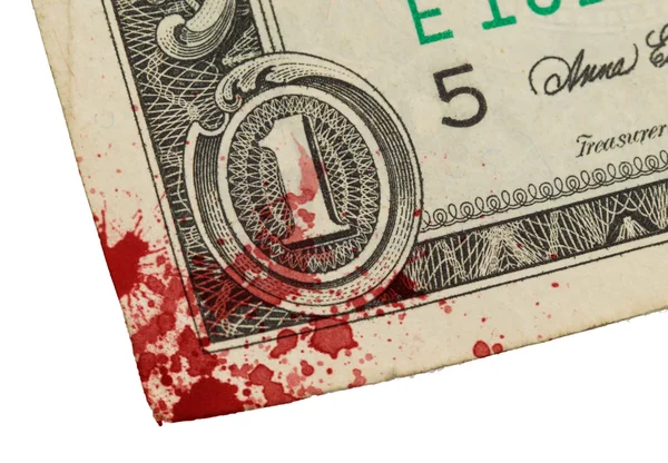 EUA uma nota de dólar, close-up, sangue — Fotografia de Stock