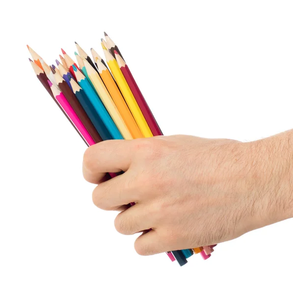 Používané tužky v ruce, samostatný — Stock fotografie