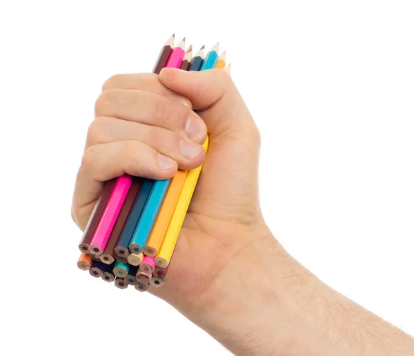 Používané tužky v ruce, samostatný — Stock fotografie