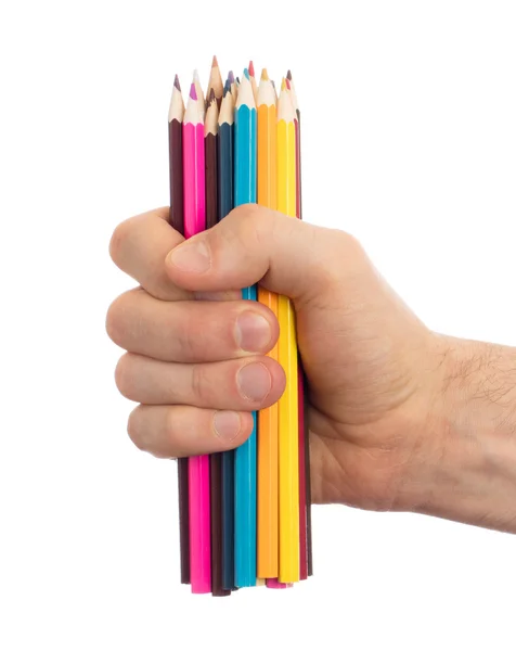 Gebruikte potloden in hand geïsoleerd — Stockfoto