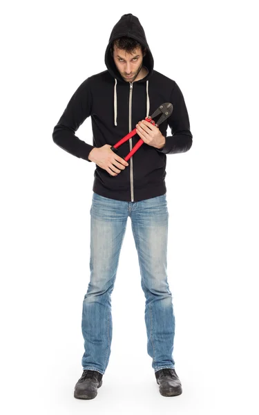 Robber with red bolt cutters — Stock Photo, Image