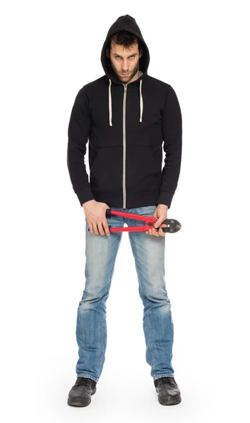 Robber with red bolt cutters — Stock Photo, Image