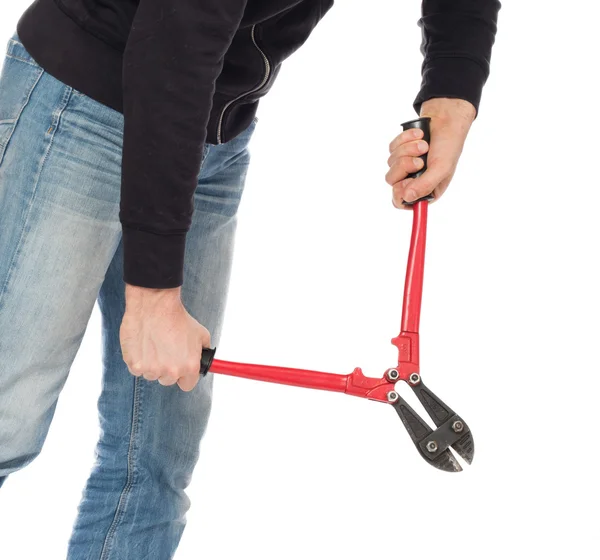 Robber with red bolt cutters — Stock Photo, Image