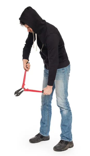 Robber with red bolt cutters — Stock Photo, Image