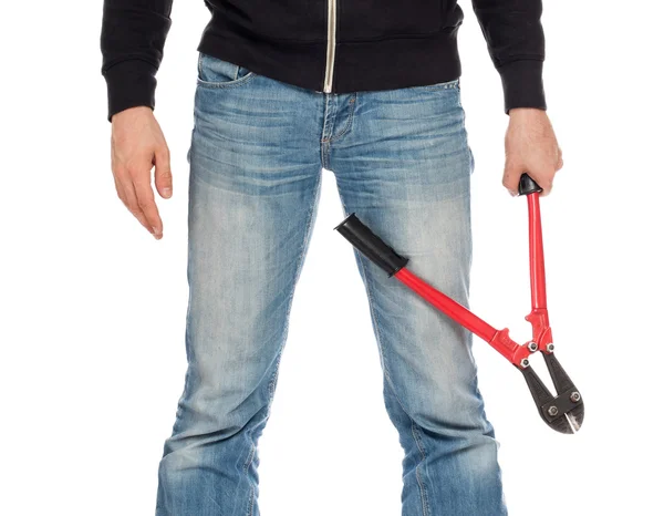 Robber with red bolt cutters — Stock Photo, Image