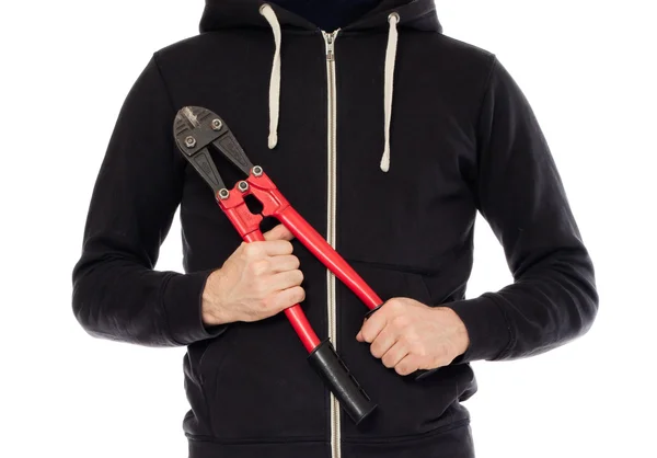 Robber with red bolt cutters — Stock Photo, Image