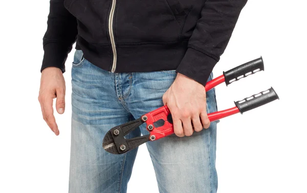 Robber with red bolt cutters — Stock Photo, Image