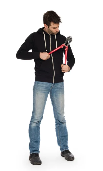 Robber with red bolt cutters — Stock Photo, Image