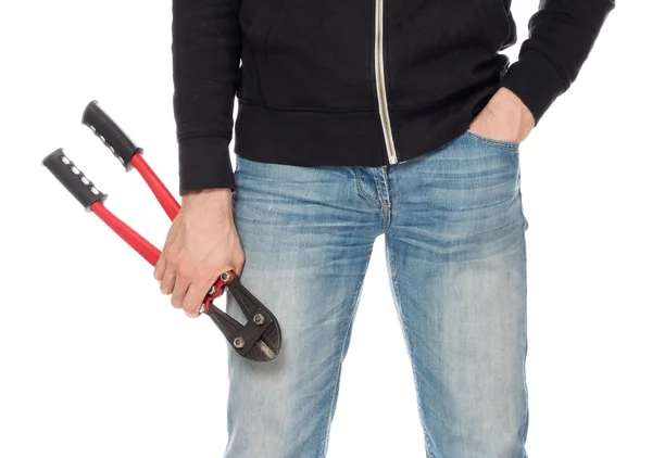 Robber with red bolt cutters — Stock Photo, Image