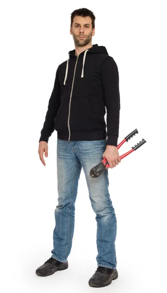 Robber with red bolt cutters — Stock Photo, Image