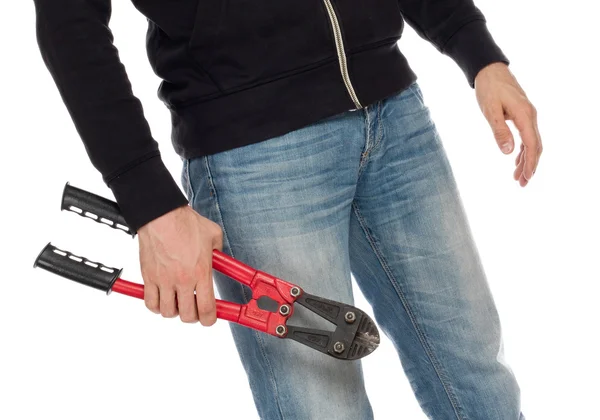 Robber with red bolt cutters — Stock Photo, Image