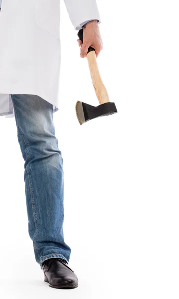 Evil medic holding a small axe — Stock Photo, Image