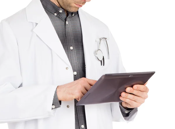 Γιατρός εκμετάλλευση tablet με αντίγραφο χώρου και διαδρομή αποκοπής για την — Φωτογραφία Αρχείου