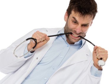 Mizahi bir stethoscop genç bir depresif cerrahla portresi