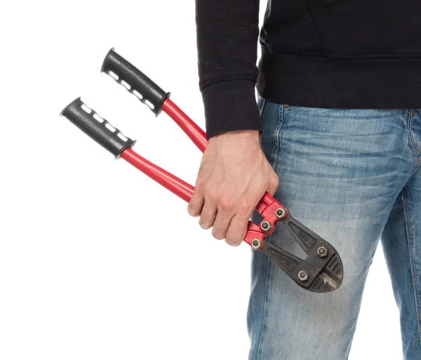 Robber with red bolt cutters — Stock Photo, Image