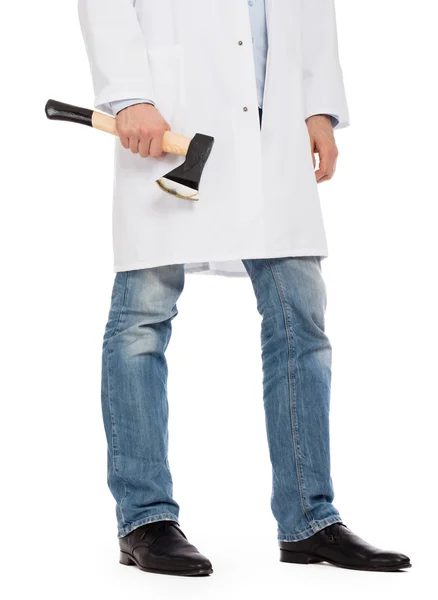 Evil medic holding a small axe — Stock Photo, Image