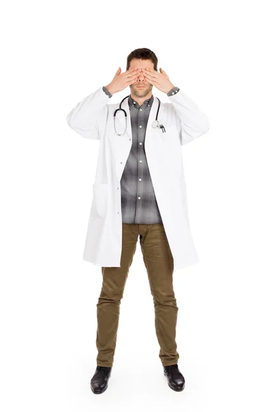 Pane doktore izolované na bílém - nevidí žádné zlo — Stock fotografie