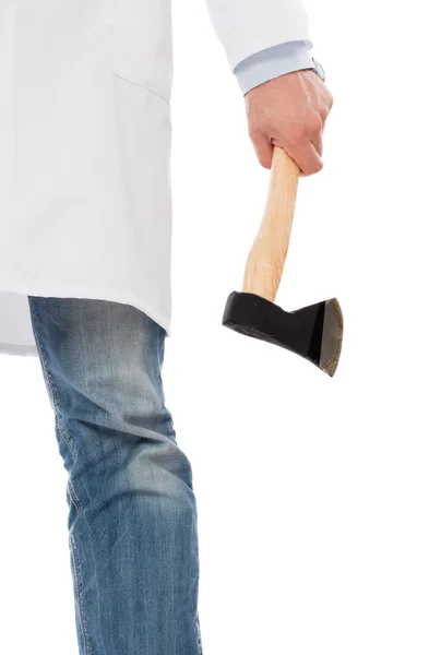 Evil medic holding a small axe — Stock Photo, Image