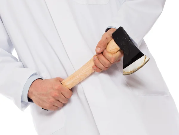 Evil medic holding a small axe — Stock Photo, Image