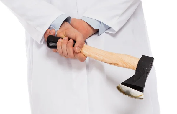 Zlého doktora drží malé sekera — Stock fotografie