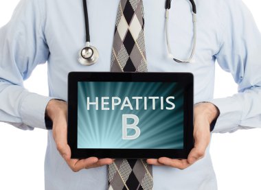 Doctor holding tablet - Hepatitis B clipart