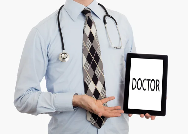 Médico segurando comprimido - Doutor — Fotografia de Stock