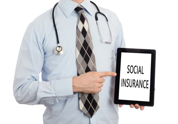 Doctor holding tablet - Social insurance — Stock Photo, Image