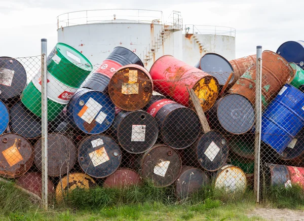 AKRANES, ICELAND - AUGUST 1, 2016: Oil barrels or chemical drums — Stock Photo, Image