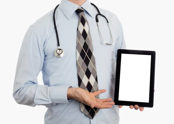 Dokter bedrijf tablet met kopie ruimte en uitknippad voor de — Stockfoto