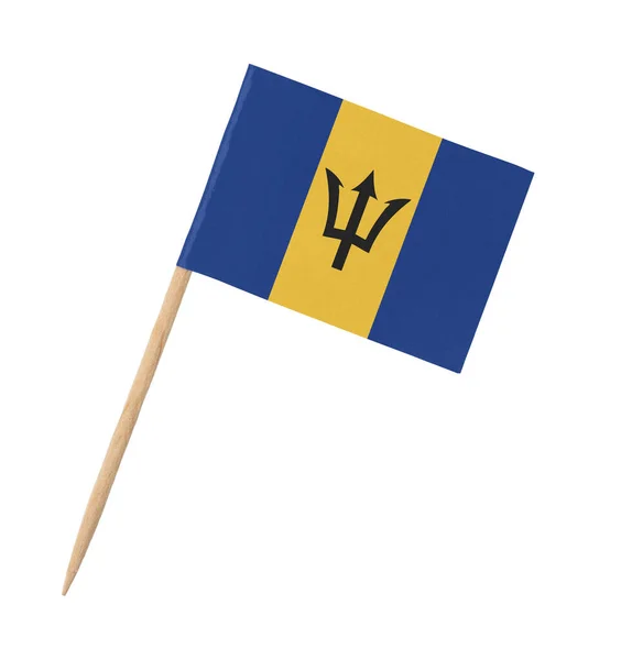 Bandera Papel Pequeño Barbados Palo Madera Aislada Blanco — Foto de Stock