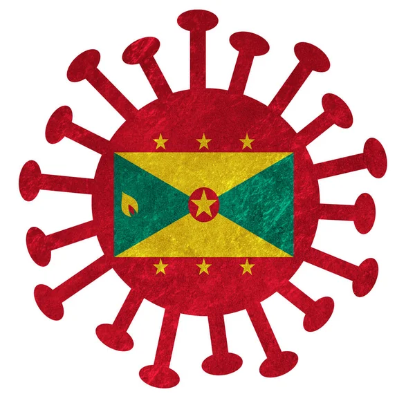 Flaga Narodowa Grenady Wirusem Korony Lub Bakteriami Izolowane Białym — Zdjęcie stockowe