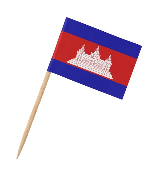 Μικρή Χάρτινη Σημαία Της Καμπότζης Ξύλινο Ραβδί Απομονωμένη Λευκό — Φωτογραφία Αρχείου