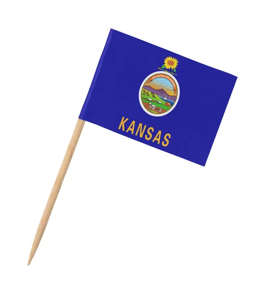 Bandera Papel Pequeño Estados Unidos Palo Madera Kansas Aislado Blanco — Foto de Stock