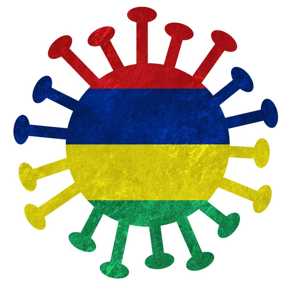 Nationale Vlag Van Mauritius Met Corona Virus Bacterie Geïsoleerd Wit — Stockfoto