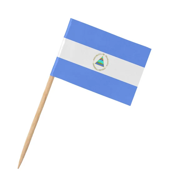 Petit Drapeau Papier Nicaragua Sur Bâton Bois Isolé Sur Blanc — Photo