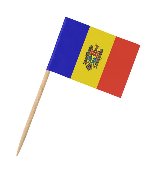 Kleine Papieren Vlag Van Moldavië Houten Stokje Geïsoleerd Wit — Stockfoto