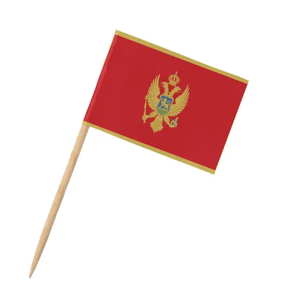 Piccola Bandiera Carta Del Montenegro Bastone Legno Isolato Bianco — Foto Stock