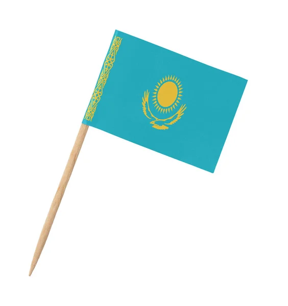 Liten Pappersflagga Kazakstan Träpinne Isolerad Vit — Stockfoto