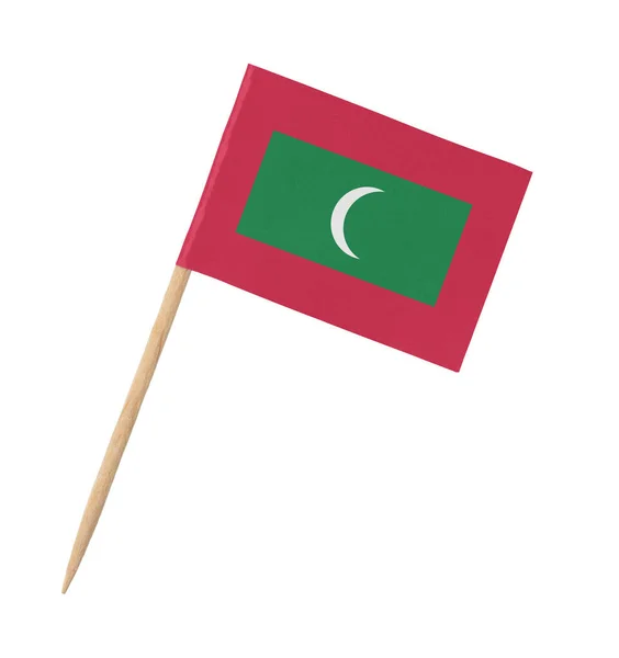 Bandeira Papel Pequena Maldivas Pau Madeira Isolado Branco — Fotografia de Stock
