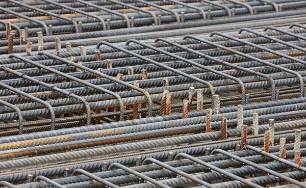 Metal Takviye Izgarası Güçlendirilmiş Beton Hazırlık Seçici Odaklanma — Stok fotoğraf